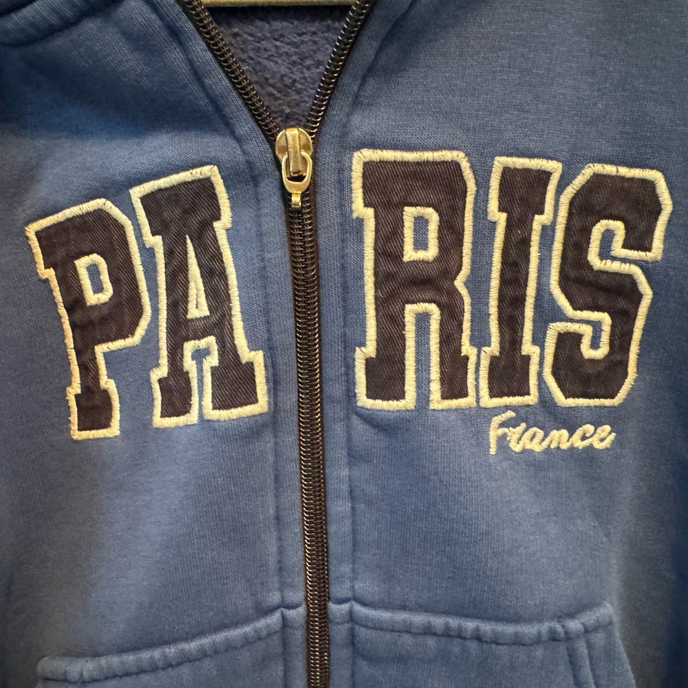 Paris France 🇫🇷 kids zip up sweatshirt. Blue / Grey. Size 8 - Picture 2 of 4
